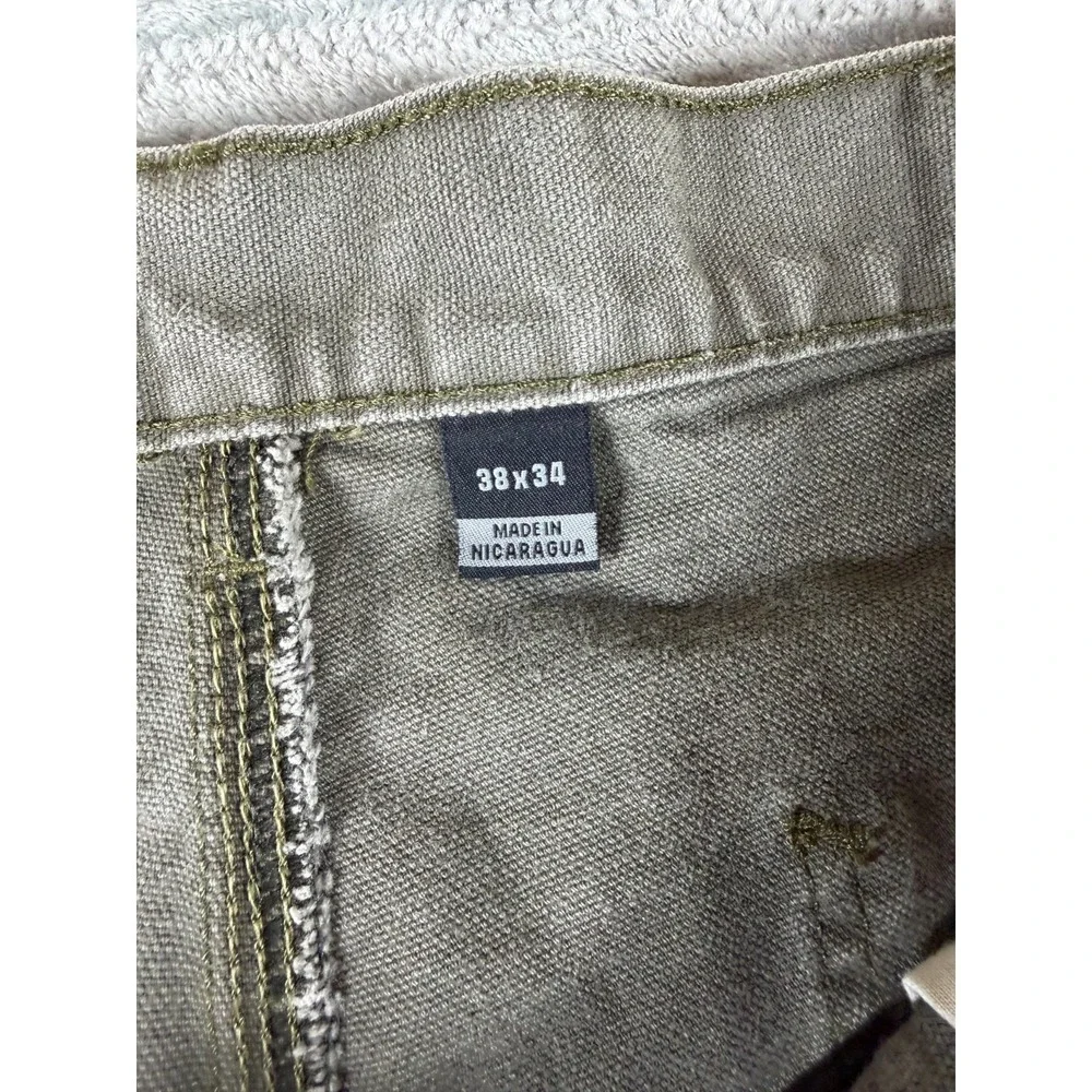 Carhartt Mens 38x34 Distressed Work Pants Gray Canvas Paint Utility (37x32)